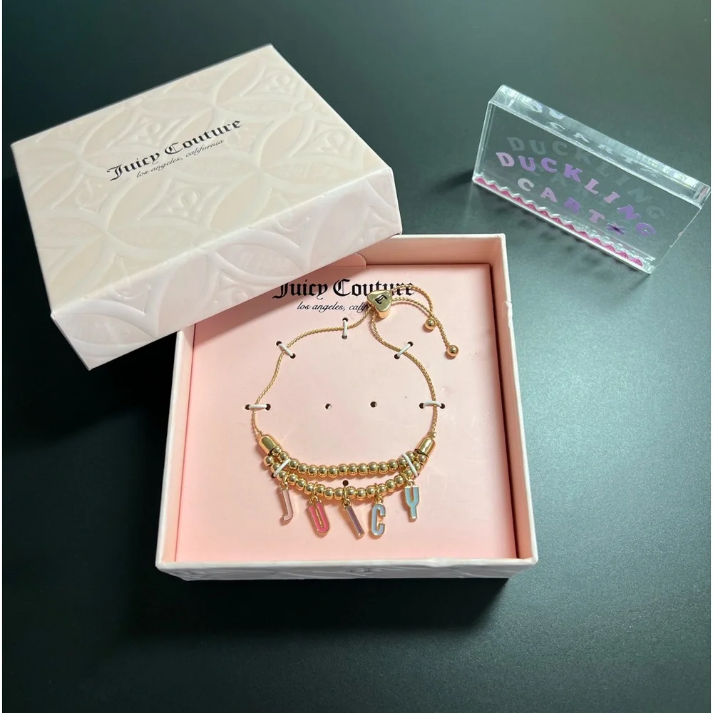 NWT💍Juicy Couture Gold Ton Bead with “Juicy”Enamel Charm Bracelet